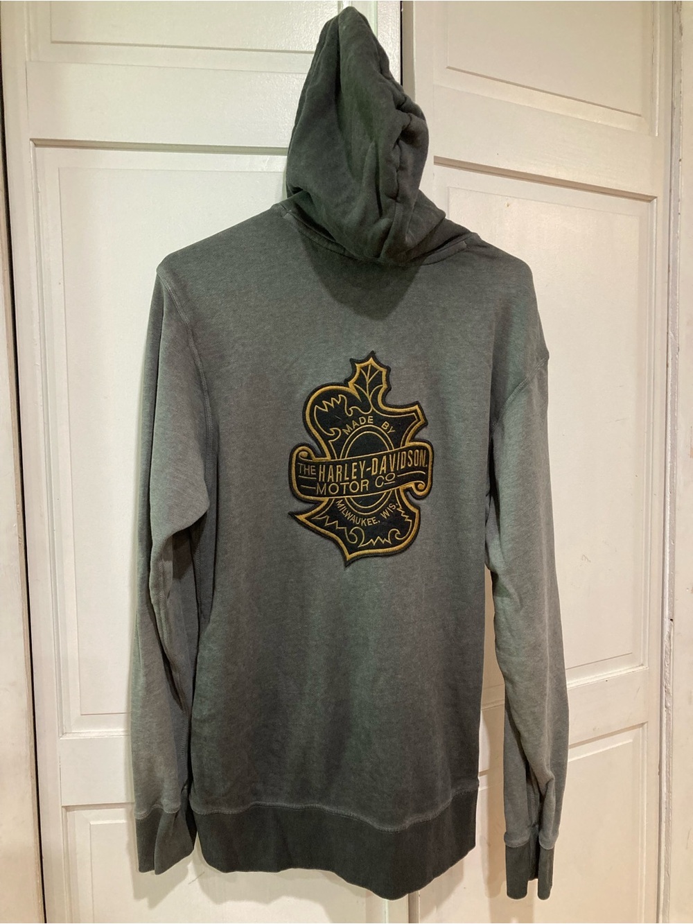 Harley-Davidson Gray Hoodie with Gold-Outlined Back Patch